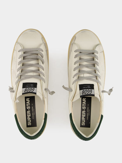 White Superstar Sneakers with Green Suede Heel